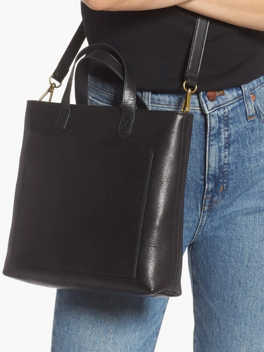 Madewell Zip Top Transport Crossbody Black Leather Tote Small - Picture 4 of 13